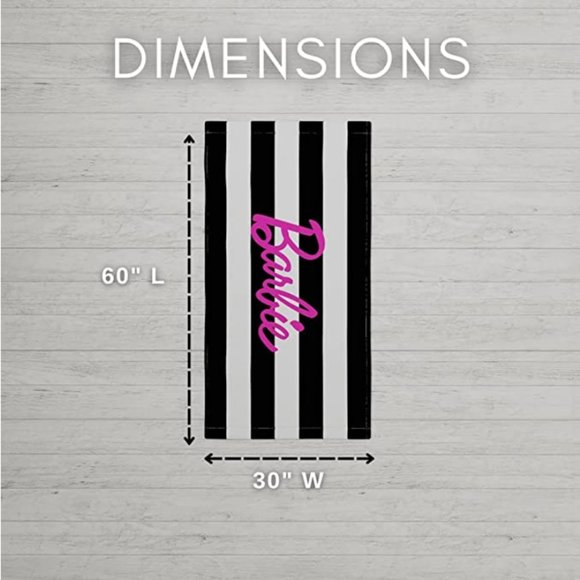 NEW! Barbie Black & White Striped Soft Cotton Beach Towel - Picture 7 of 10